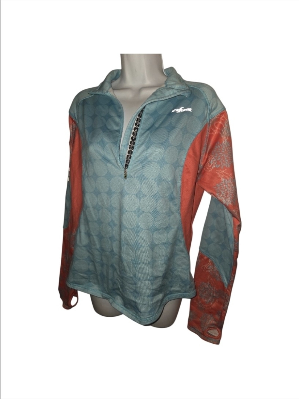 Shebeest  Blue and Coral Quarter-Zip Pullover Top Lg